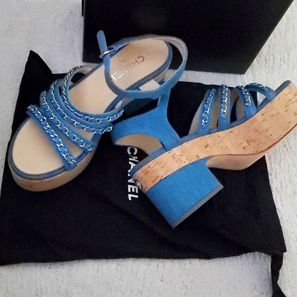 NIB CHANEL DENIM PLATFORM SHOES 41 EUR 10 US